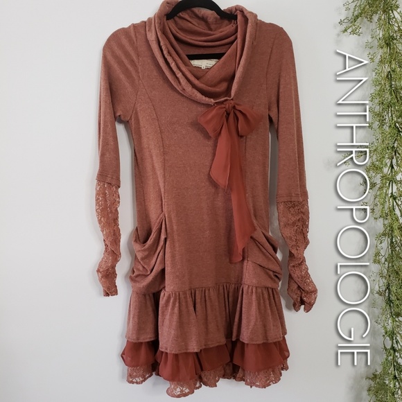 Anthropologie Dresses & Skirts - A'REVE cowl neck lace sleeve ruffle dress